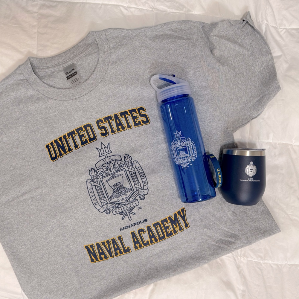 US Naval Academy Shirt, Water bottle, and Travel Cup